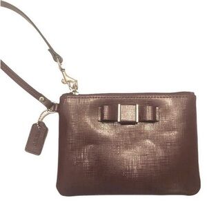 Coach dark purple bow wristlet wallet clutch bag